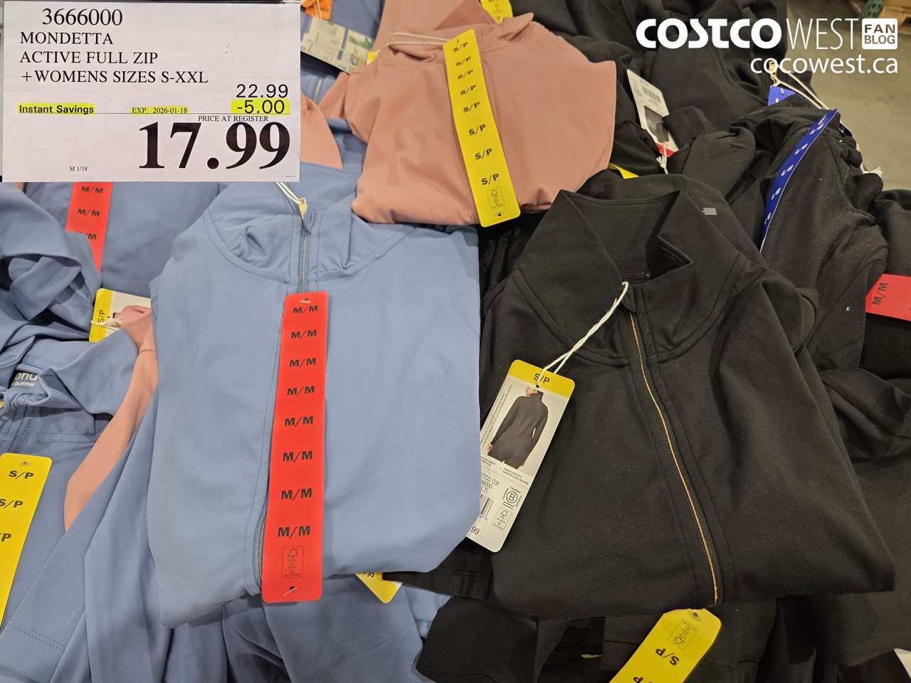 3666000 MONDETTA ACTIVE FULL ZIP WOMENS SIZES S-XXL ($5.00 INSTANT SAVINGS EXPIRES ON 2026-01-18) $17.99