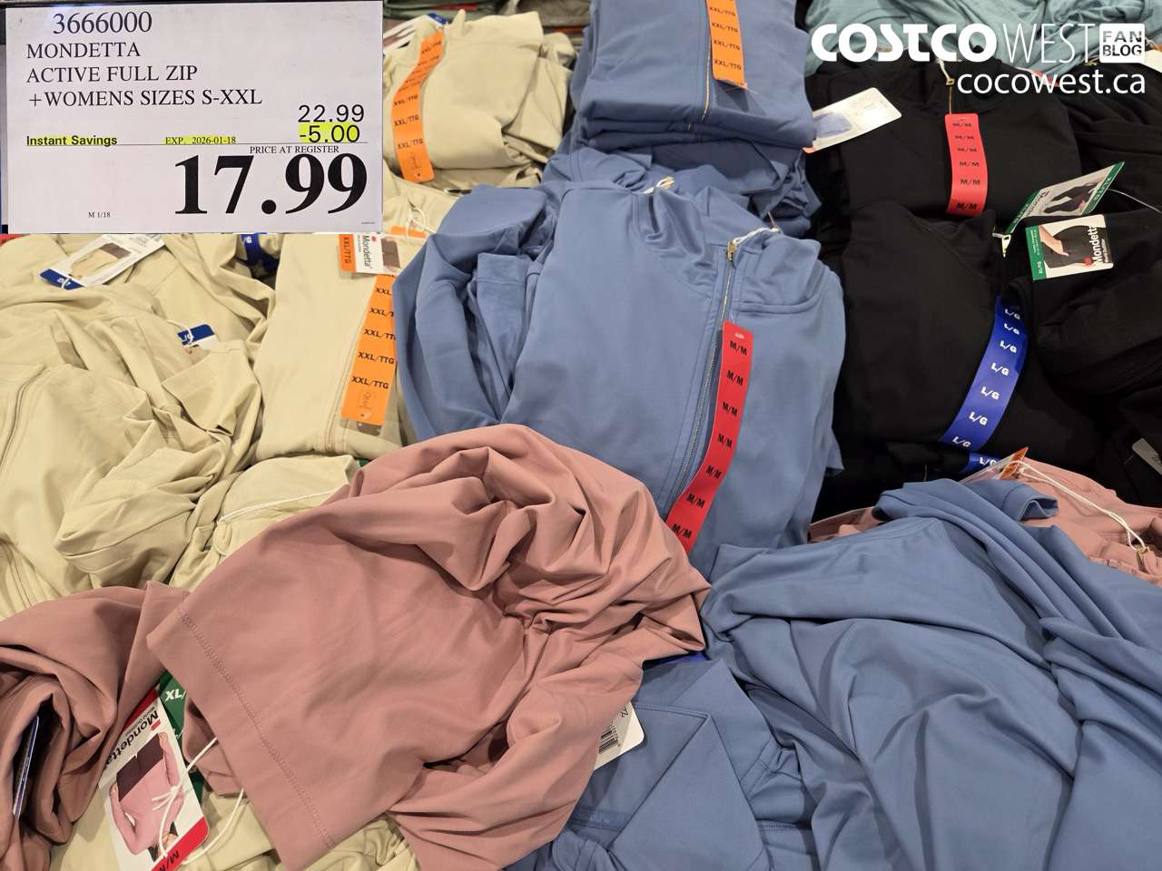 3666000 MONDETTA ACTIVE FULL ZIP WOMENS SIZES S-XXL ($5.00 INSTANT SAVINGS EXPIRES ON 2026-01-18) $17.99