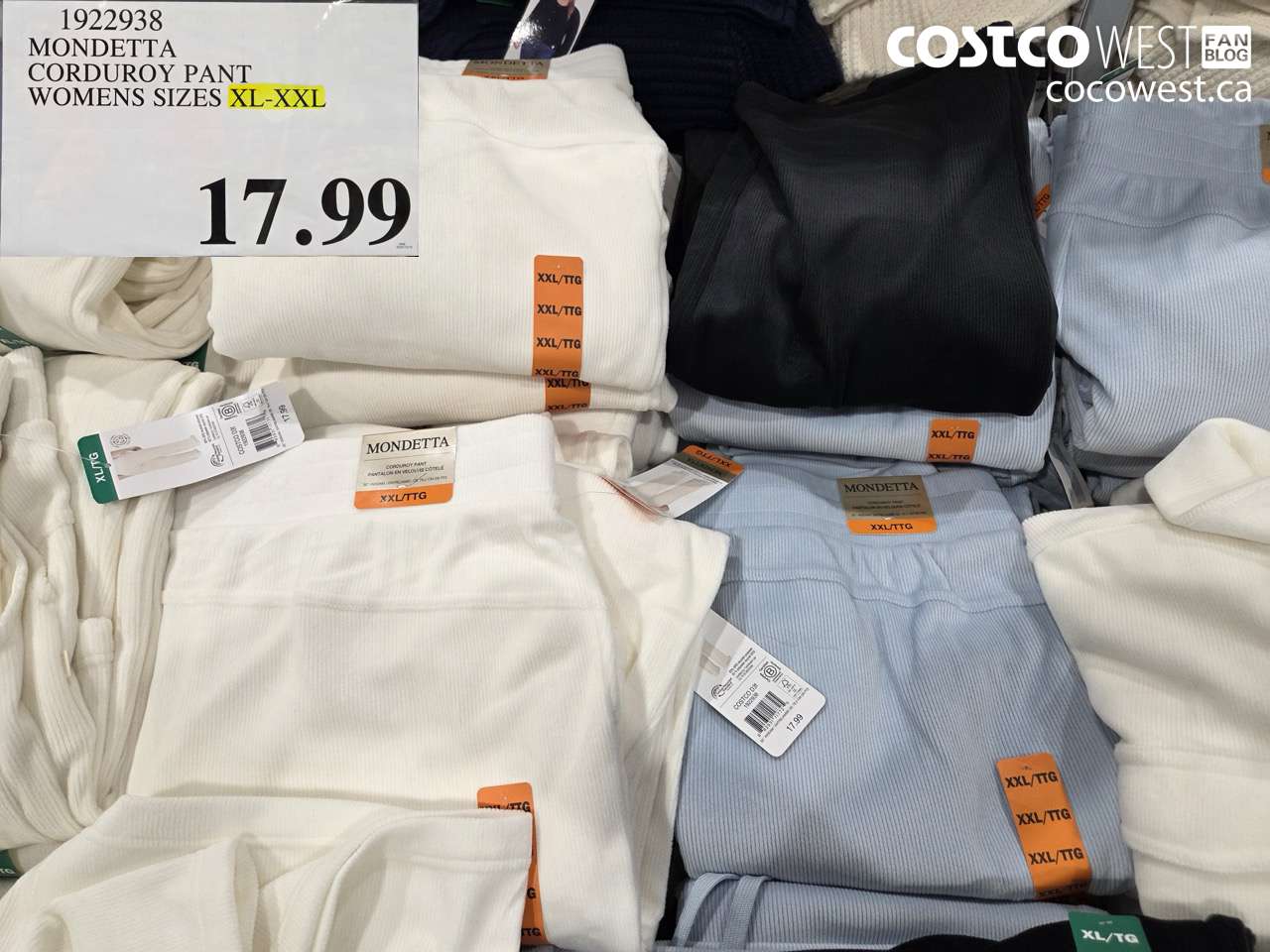 1922938 MONDETTA CORDUROY PANT WOMENS SIZES XL-XXL $17.99