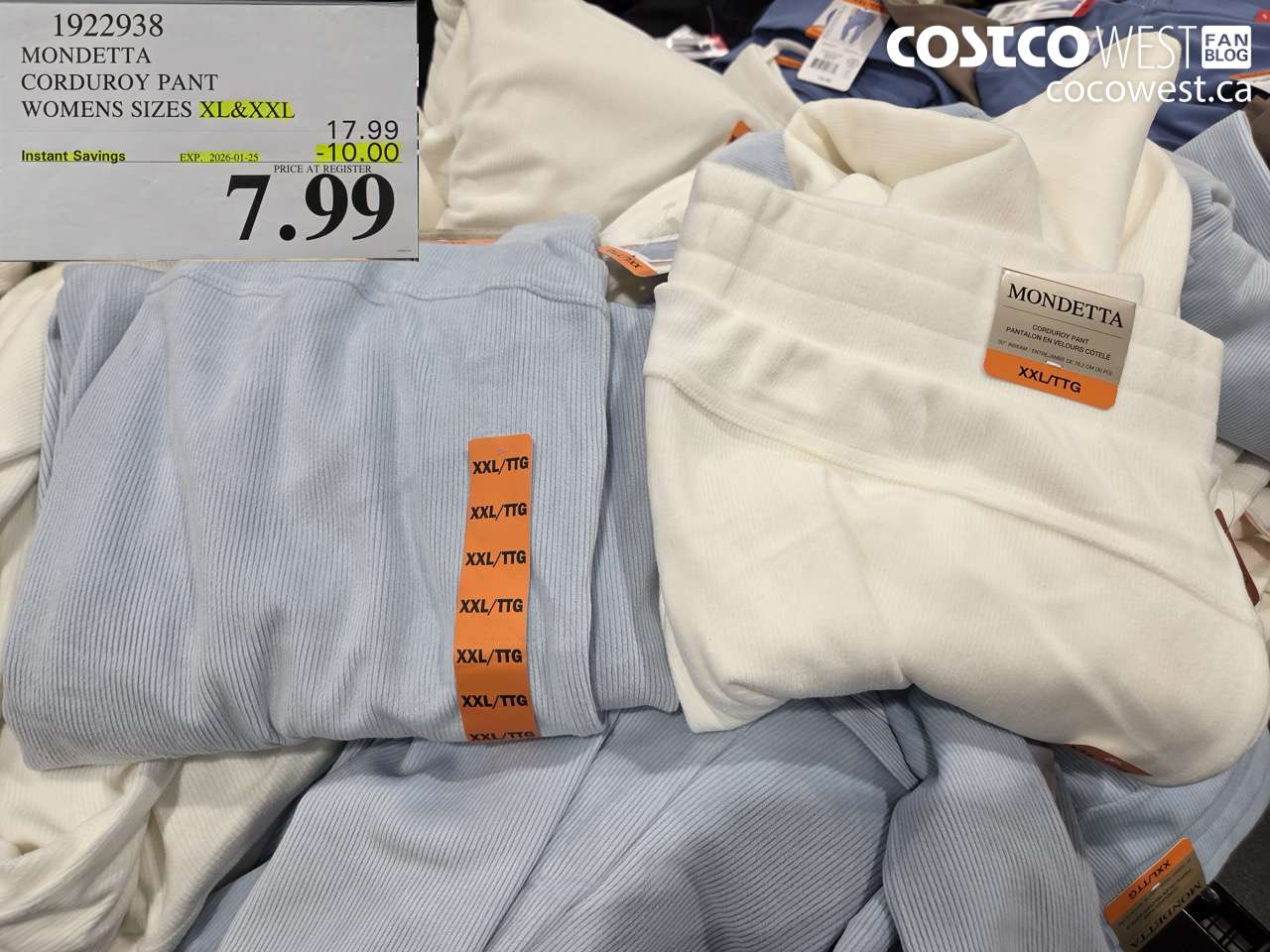 1922938 MONDETTA CORDUROY PANT WOMENS SIZES XL & XXL ($10.00 INSTANT SAVINGS EXPIRES ON 2026-01-25) $7.99