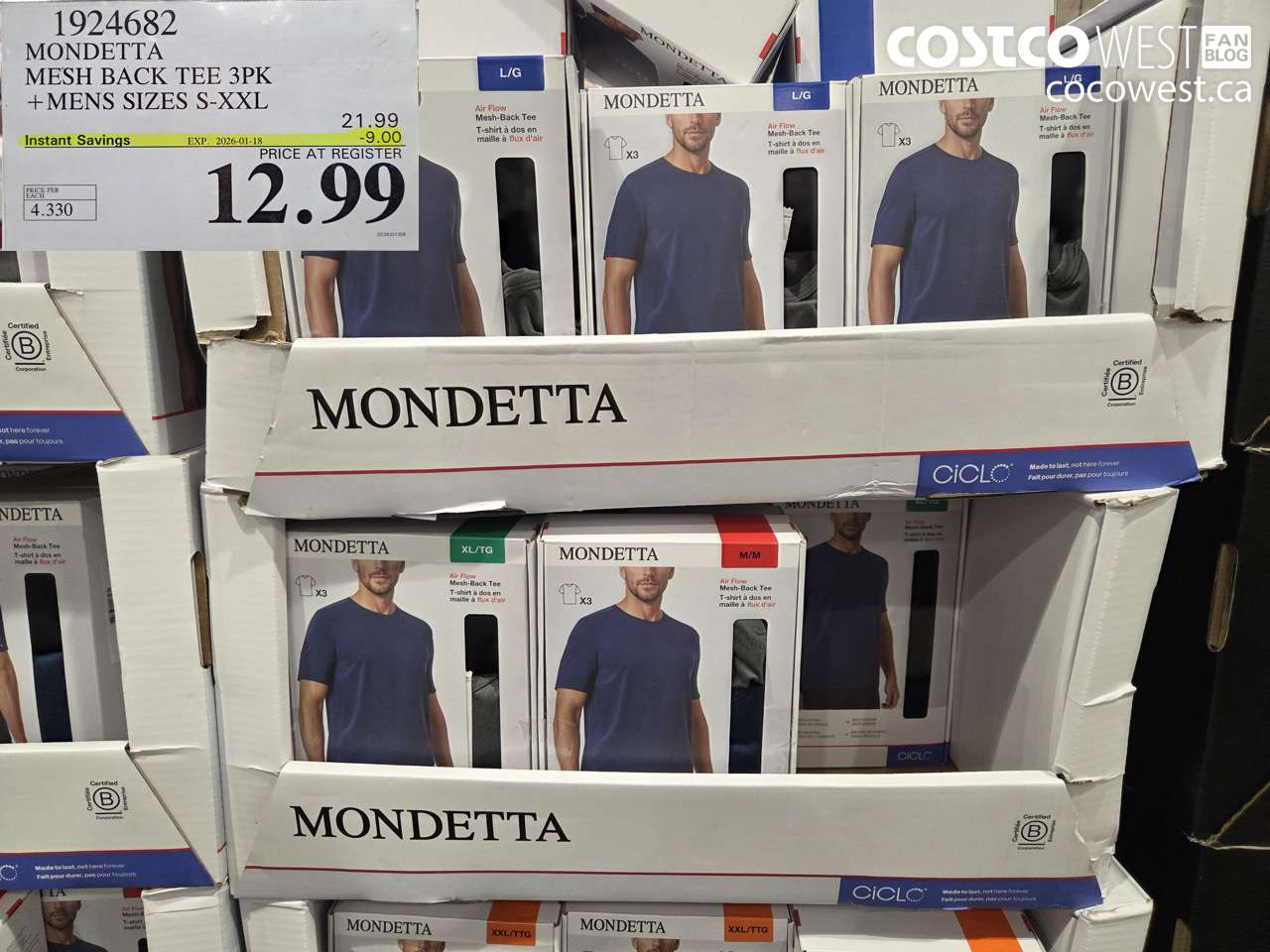 1924682 MONDETTA MESH BACK TEE 3PK MENS SIZES S-XXL ($9.00 INSTANT SAVINGS EXPIRES ON 2026-01-18) $12.99