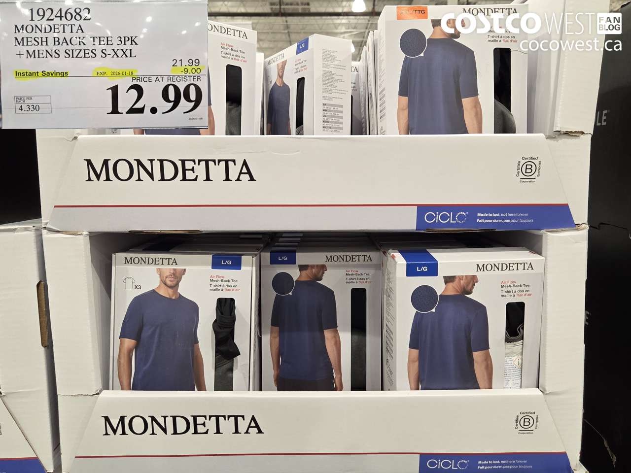 1924682 MONDETTA MESH BACK TEE 3PK MENS SIZES S-XXL ($9.00 INSTANT SAVINGS EXPIRES ON 2026-01-18) $12.99