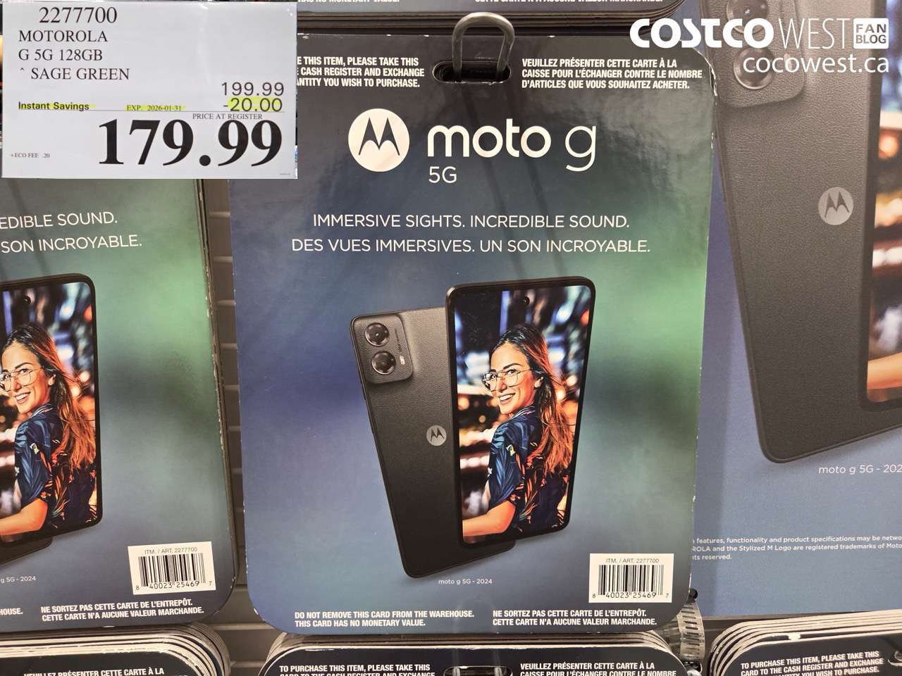 2277700 MOTOROLA G 5G 128GB SAGE GREEN ($20.00 INSTANT SAVINGS EXPIRES ON 2026-01-31) $179.99