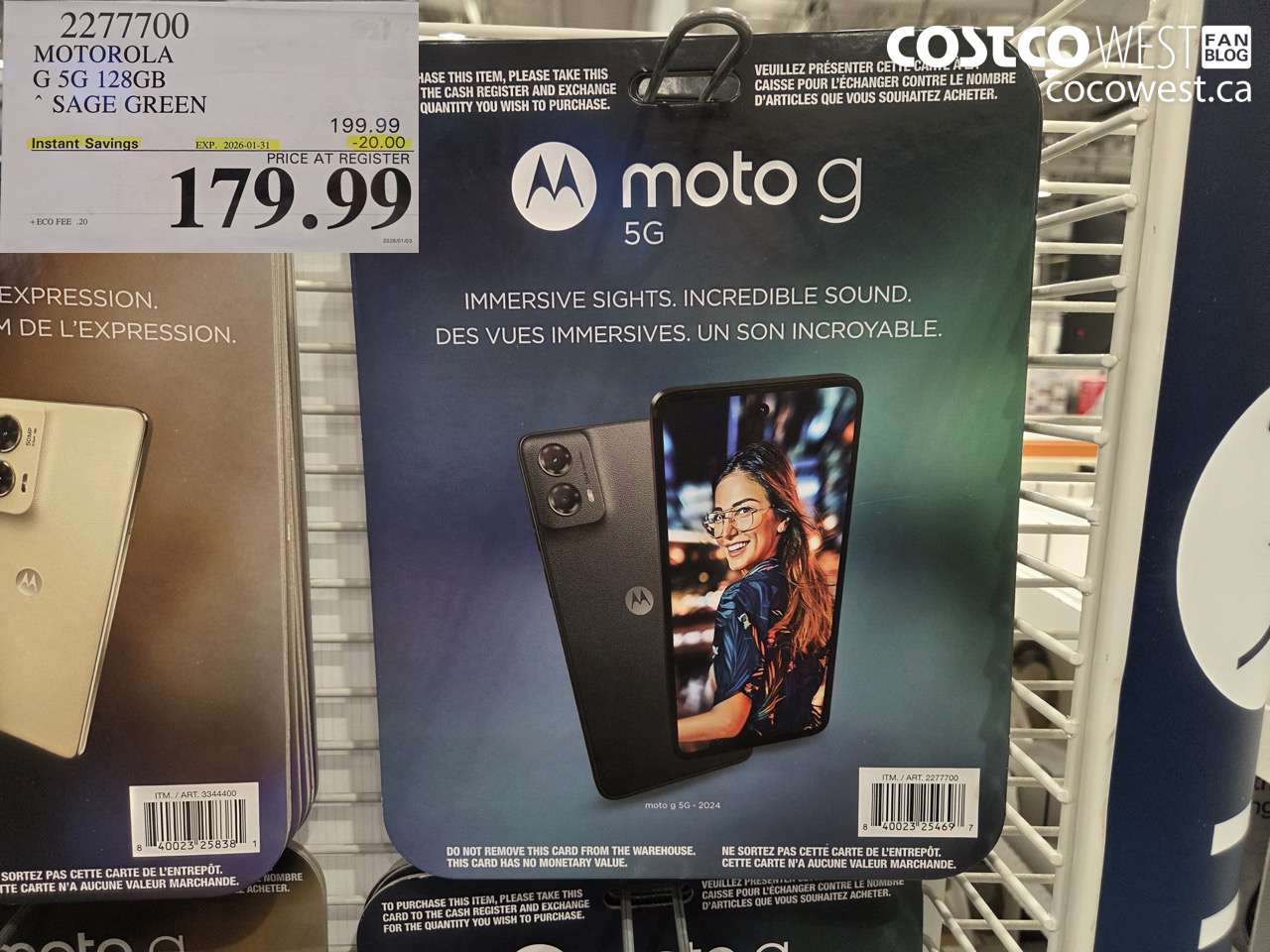 2277700 MOTOROLA G 5G 128GB SAGE GREEN ($20.00 INSTANT SAVINGS EXPIRES ON 2026-01-31) $179.99