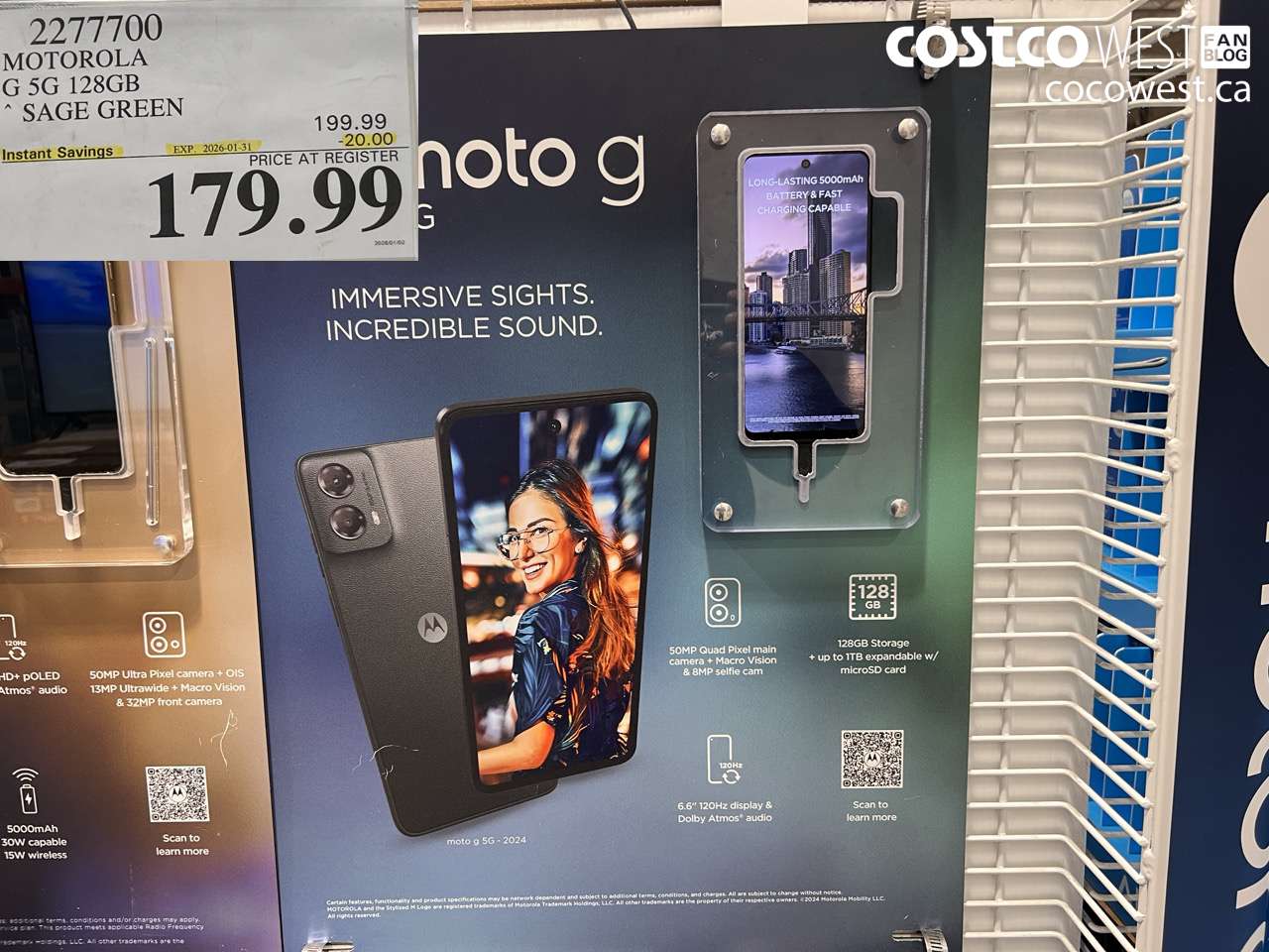 2277700 MOTOROLA G 5G 128GB SAGE GREEN ($20.00 INSTANT SAVINGS EXPIRES ON 2026-01-31) $179.99