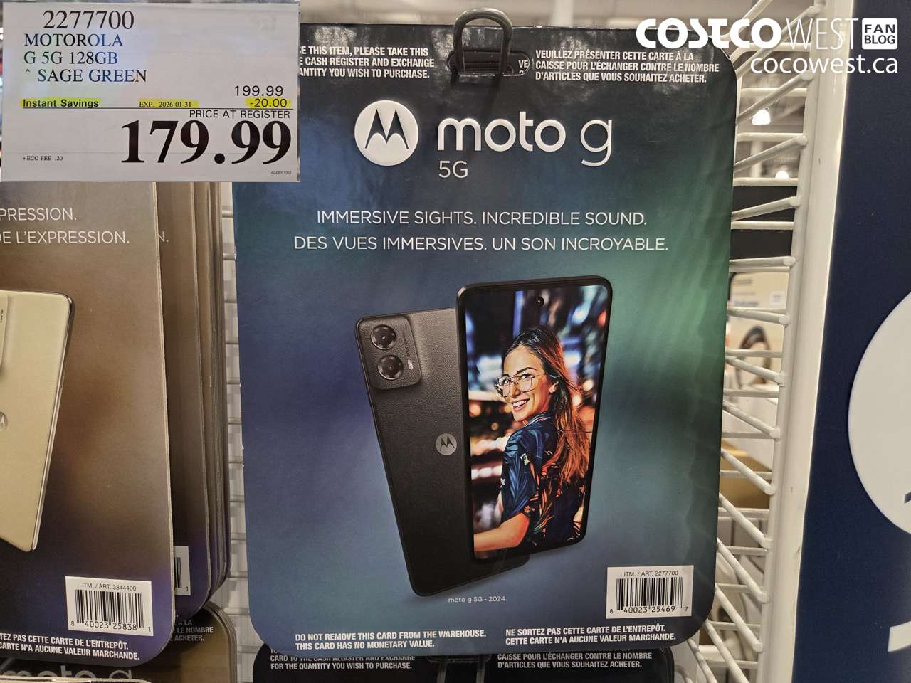 2277700 MOTOROLA G 5G 128GB SAGE GREEN ($20.00 INSTANT SAVINGS EXPIRES ON 2026-01-31) $179.99