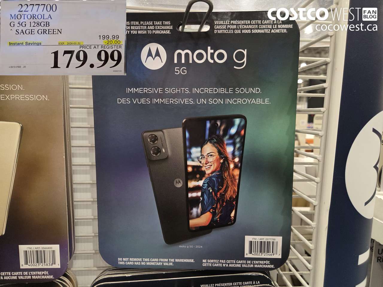 2277700 MOTOROLA G 5G 128GB SAGE GREEN ($20.00 INSTANT SAVINGS EXPIRES ON 2026-01-31) $179.99