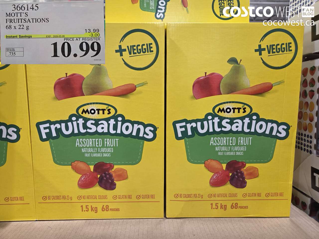 366145 MOTT'S FRUITSATION 68 x 22 g ($3.00 INSTANT SAVINGS EXPIRES ON 2026-02-08) $10.99