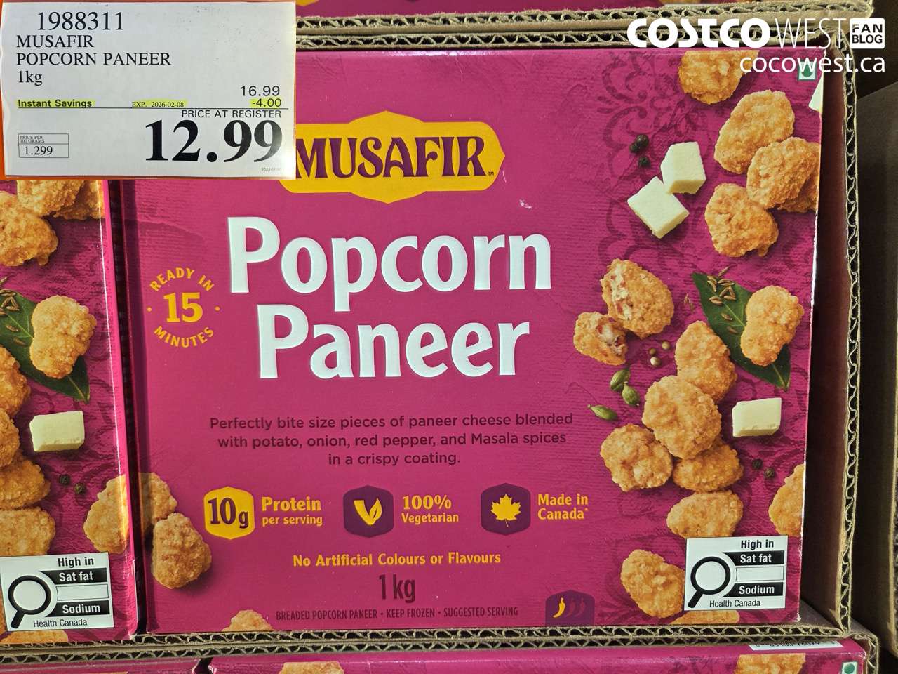 1988311 MUSAFIR POPCORN PANEER 1KG ($4.00 INSTANT SAVINGS EXPIRES ON 2026-02-08) $12.99