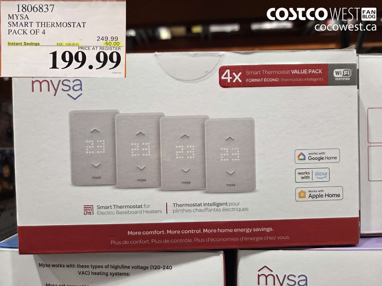 1806837 MYSA SMART THERMOSTAT PACK OF 4 ($50.00 INSTANT SAVINGS EXPIRES ON 2026-02-01) $199.99
