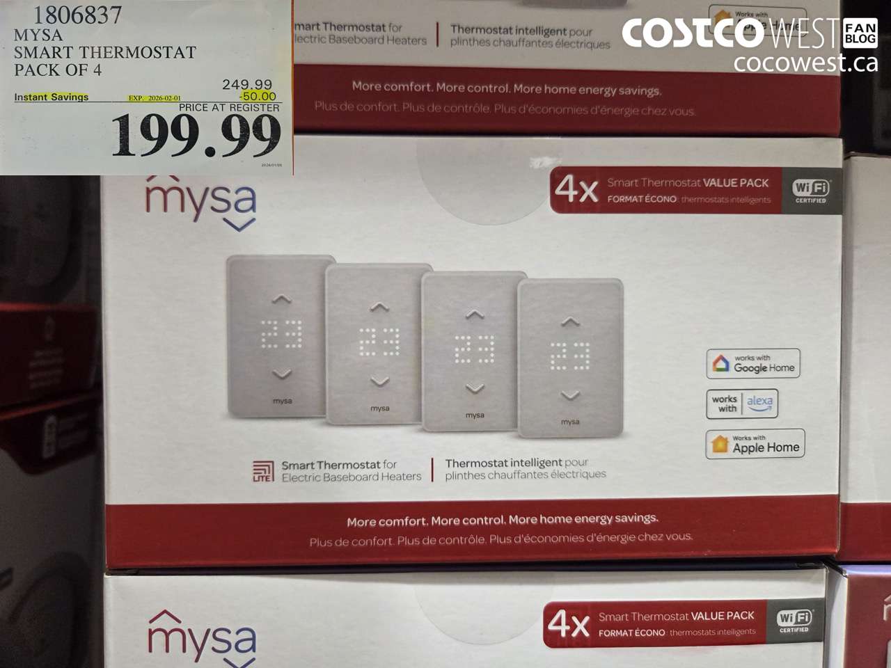 1806837 MYSA SMART THERMOSTAT PACK OF 4 ($50.00 INSTANT SAVINGS EXPIRES ON 2026-02-01) $199.99