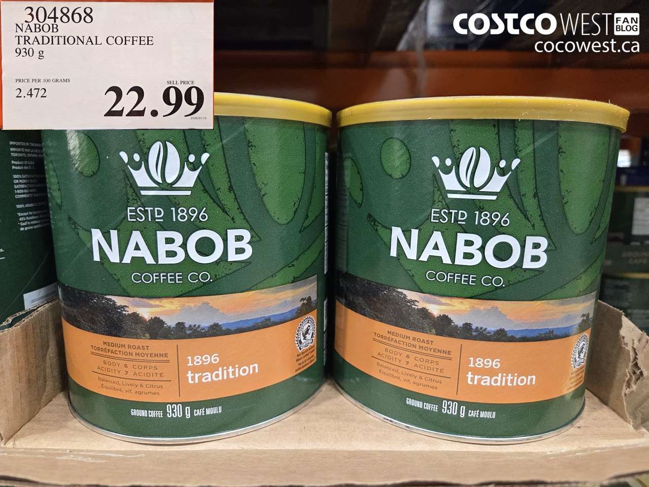 304868 NABOB TRADITIONAL COFFEE 930G $22.99