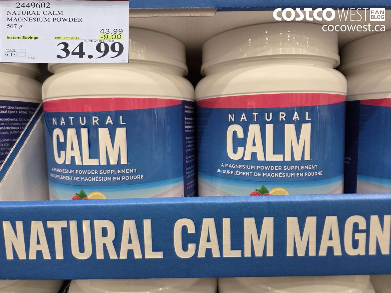 2449602 NATURAL CALM MAGNESIUM POWDER 567 g ($9.00 INSTANT SAVINGS EXPIRES ON 2026-02-15) $34.99