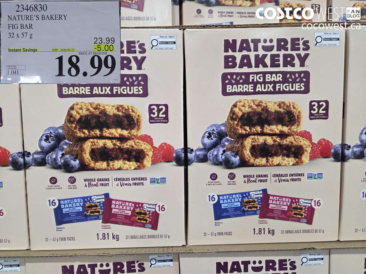 2346830 NATURE'S BAKERY FIG BAR 32 x 57 g ($5.00 INSTANT SAVINGS EXPIRES ON 2026-01-21) $18.99
