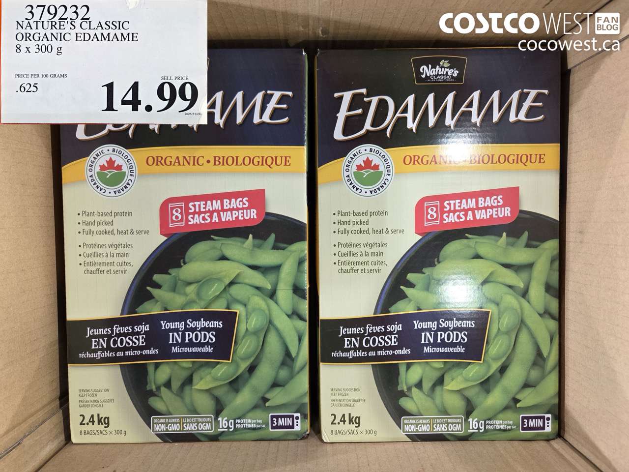 379232 NATURE'S CLASSIC ORGANIC EDAMAME 8 x 300 g $14.99