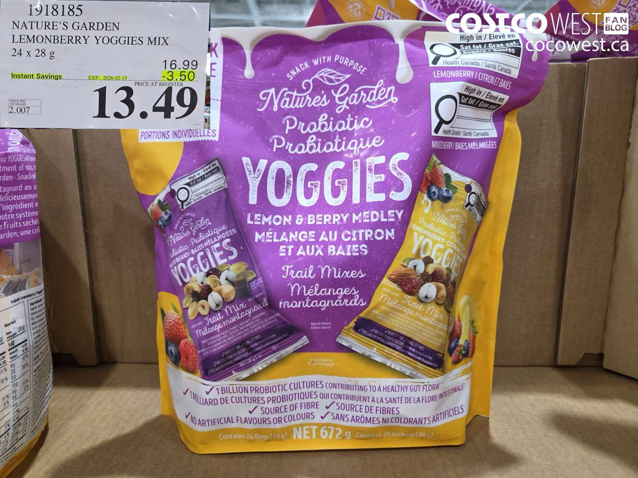1918185 NATURE'S GARDEN LEMONBERRY YOGGIES MIX 24 X 28G ($3.50 INSTANT SAVINGS EXPIRES ON 2026-02-15) $13.49