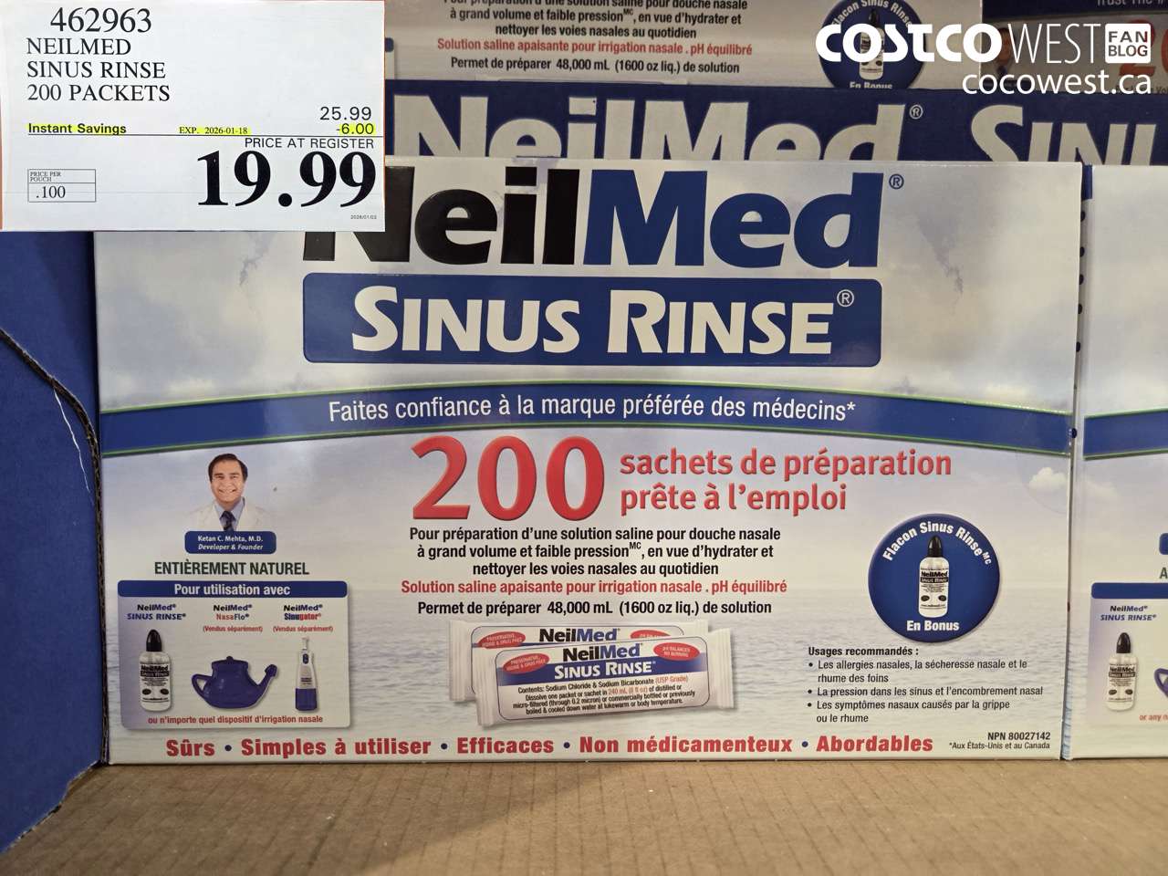 462963 NEILMED SINUS RINSE 200 PREMIXED PACKETS ($6.00 INSTANT SAVINGS EXPIRES ON 2026-01-18) $19.99