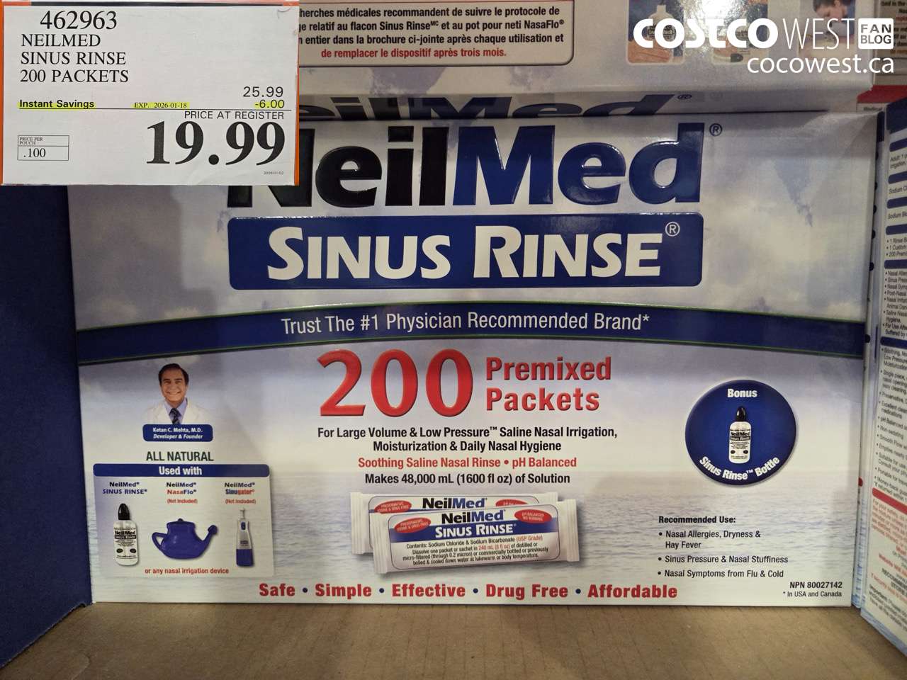 462963 NEILMED SINUS RINSE 200 PREMIXED PACKETS ($6.00 INSTANT SAVINGS EXPIRES ON 2026-01-18) $19.99