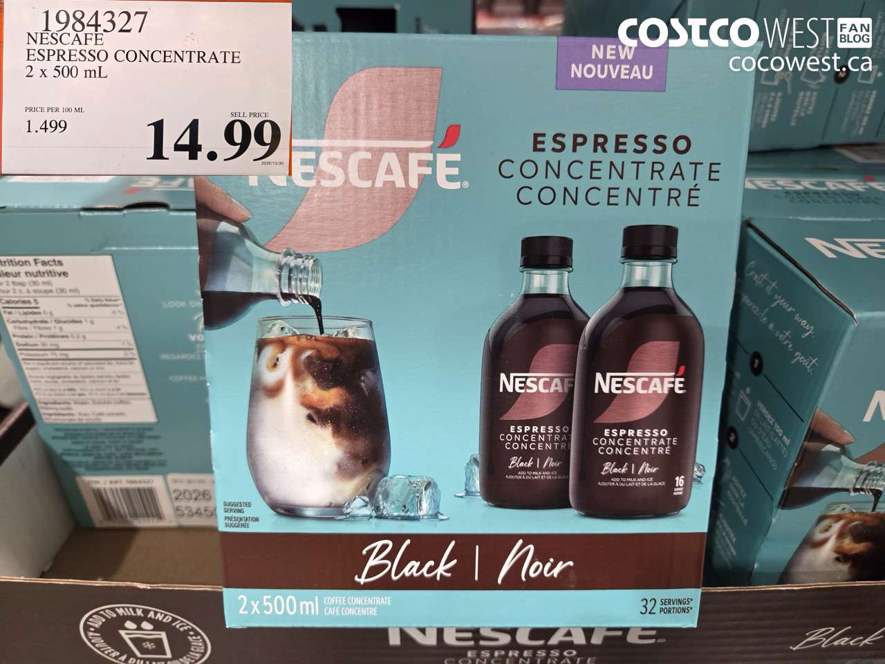 1984327 NESCAFE ESPRESSO CONCENTRATE 2 X 500ML $14.99
