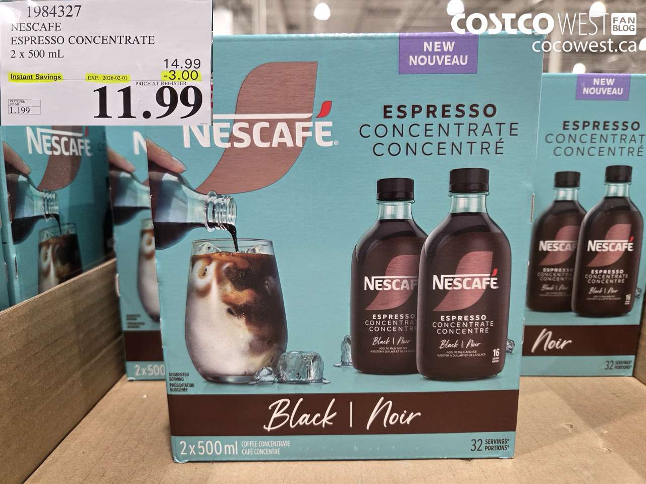1984327 NESCAFE ESPRESSO CONCENTRATE 2 X 500ML ($3.00 INSTANT SAVINGS EXPIRES ON 2026-02-01) $11.99