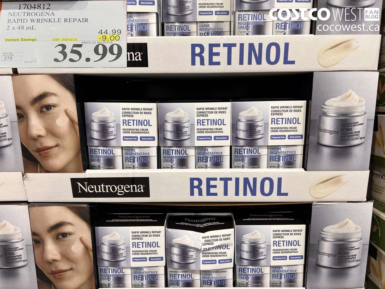 1704812 NEUTROGENA RAPID WRINKLE REPAIR 2 X 48ML ($9.00 INSTANT SAVINGS EXPIRES ON 2026-02-15) $35.99