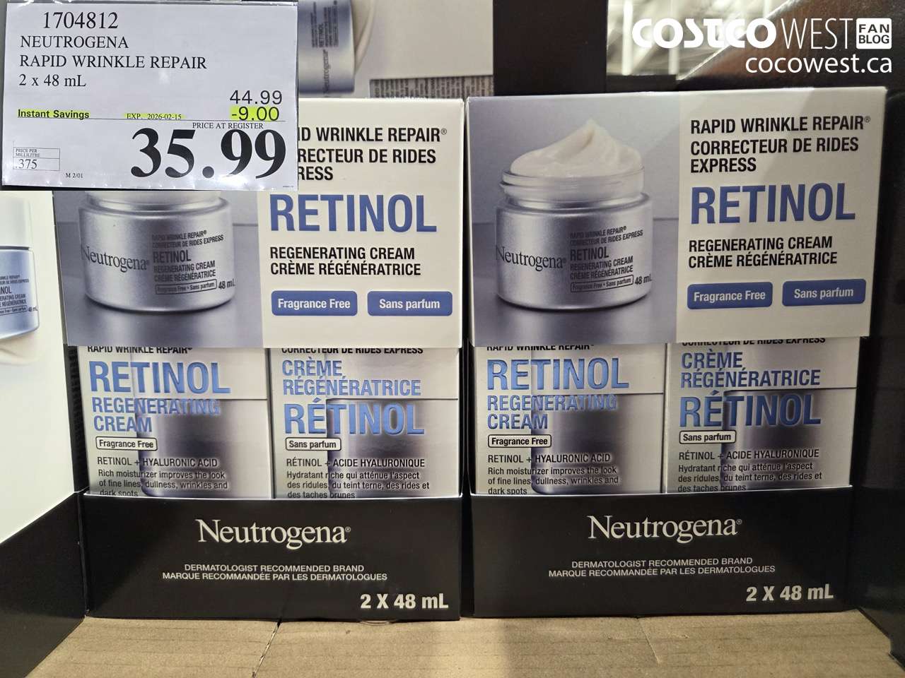 1704812 NEUTROGENA RAPID WRINKLE REPAIR 2 X 48ML ($9.00 INSTANT SAVINGS EXPIRES ON 2026-02-15) $35.99