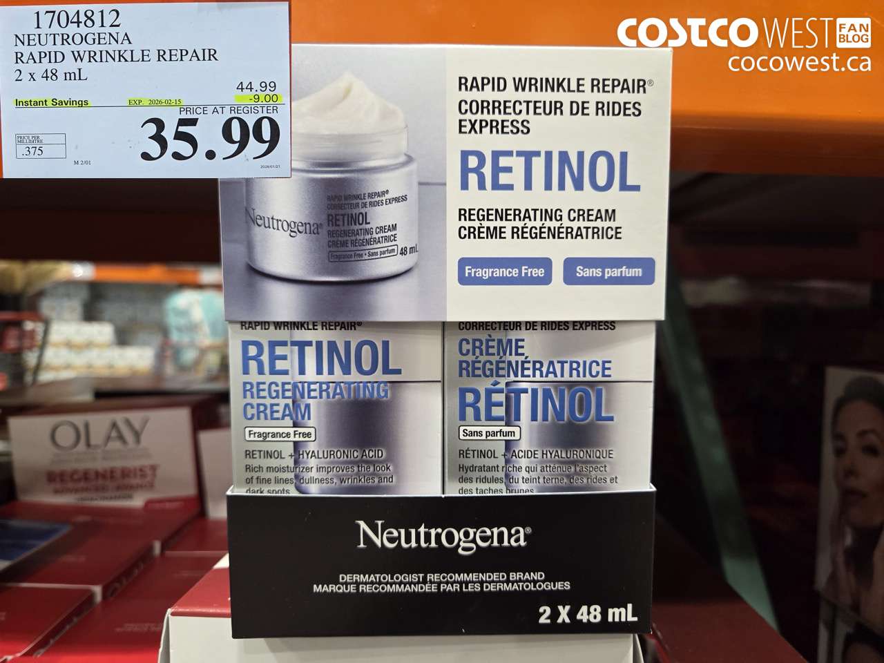 1704812 NEUTROGENA RAPID WRINKLE REPAIR 2 X 48ML ($9.00 INSTANT SAVINGS EXPIRES ON 2026-02-15) $35.99
