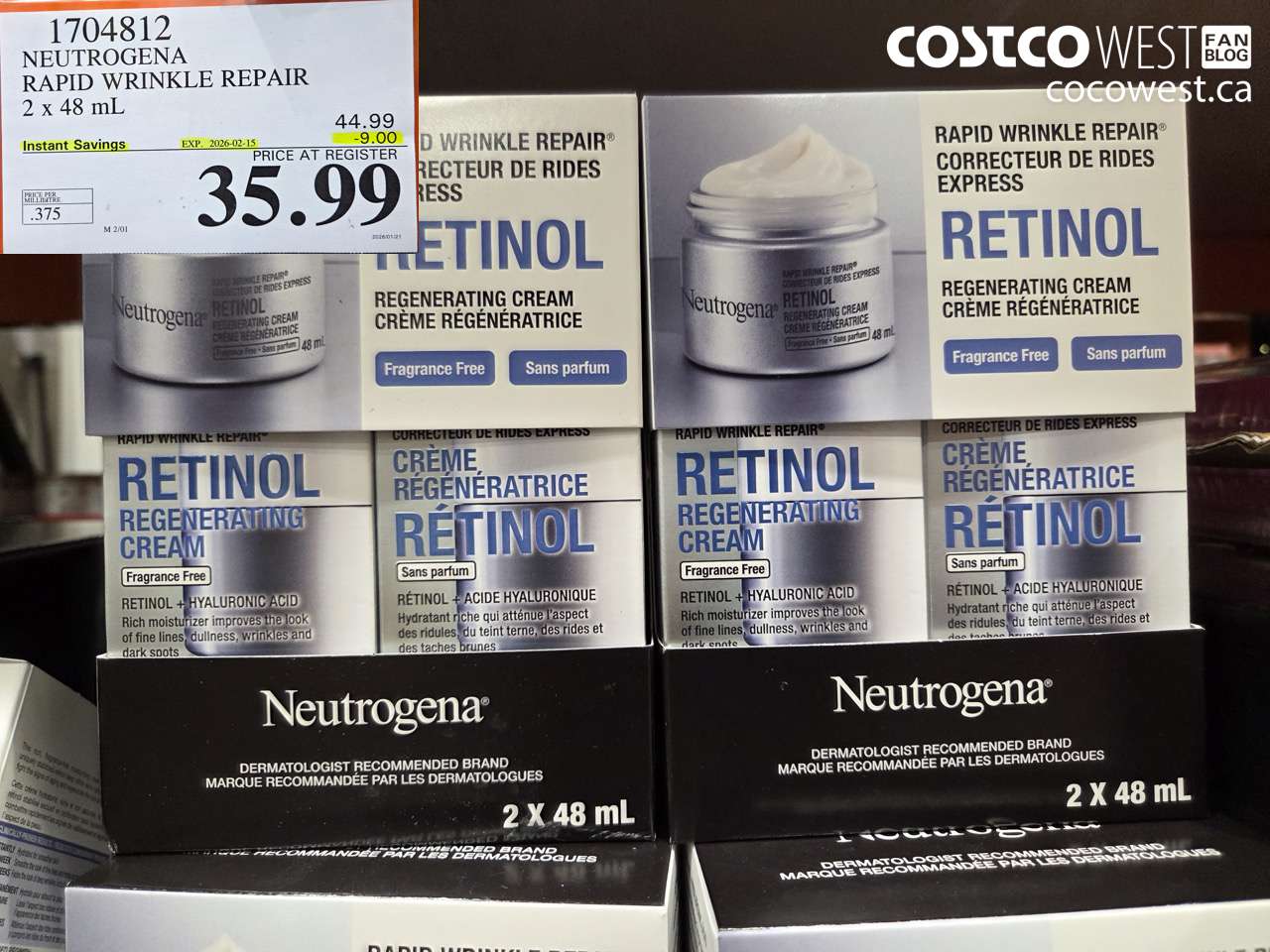 1704812 NEUTROGENA RAPID WRINKLE REPAIR 2 X 48ML ($9.00 INSTANT SAVINGS EXPIRES ON 2026-02-15) $35.99