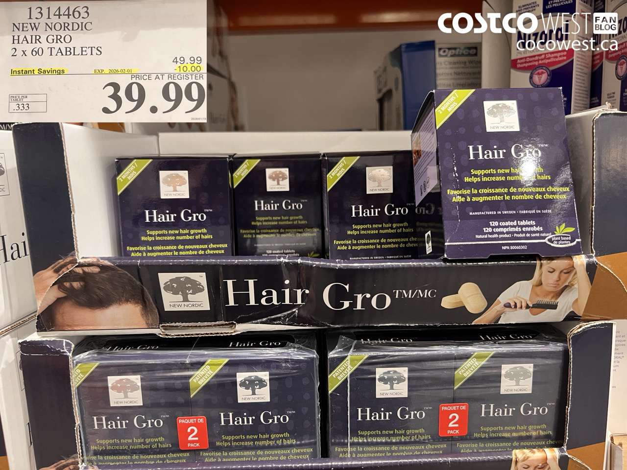 1314463 NEW NORDIC HAIR GRO 2 X 60 TABLETS ($10.00 INSTANT SAVINGS EXPIRES ON 2026-02-01) $39.99