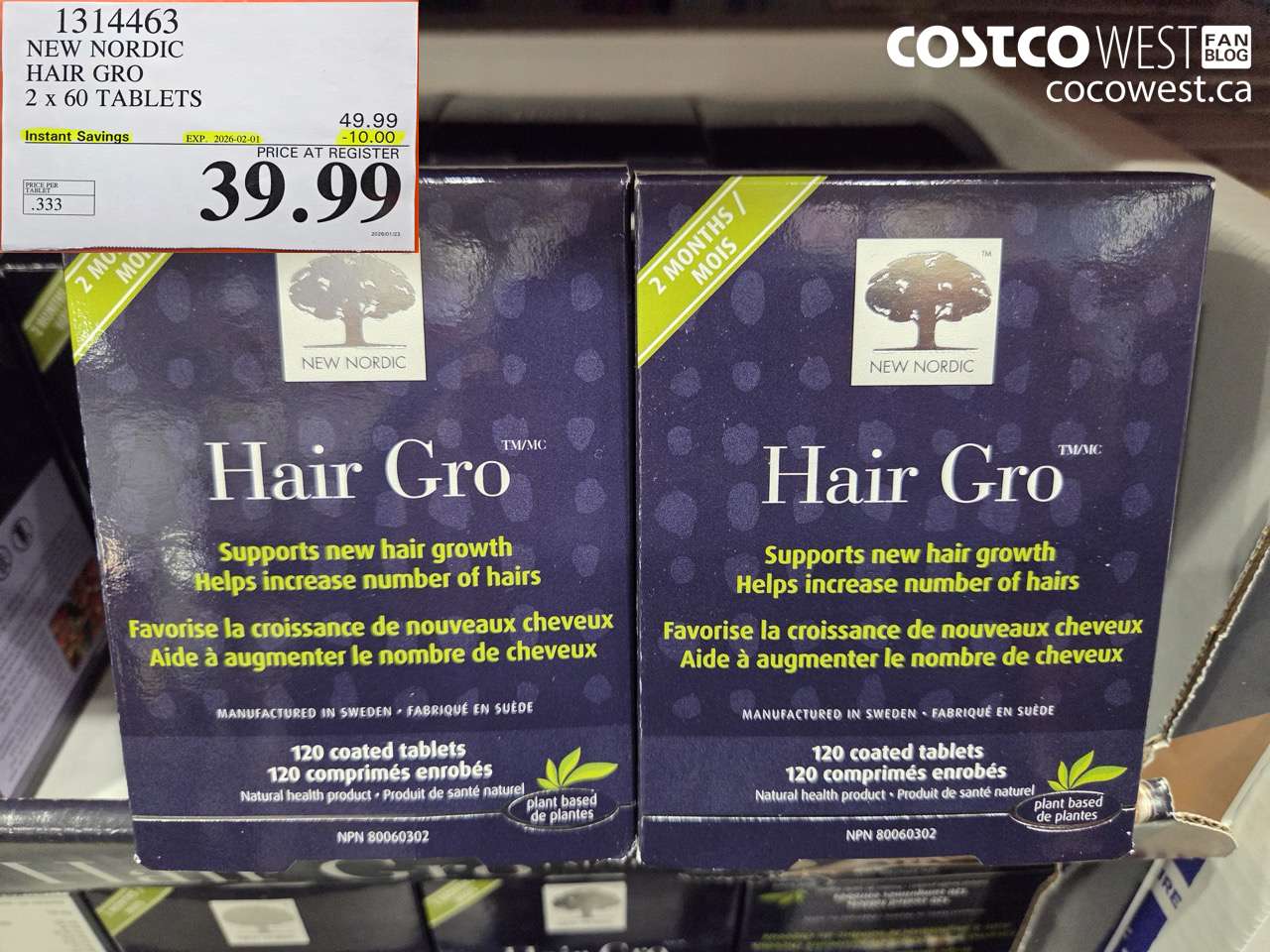 1314463 NEW NORDIC HAIR GRO 2 X 60 TABLETS ($10.00 INSTANT SAVINGS EXPIRES ON 2026-02-01) $39.99