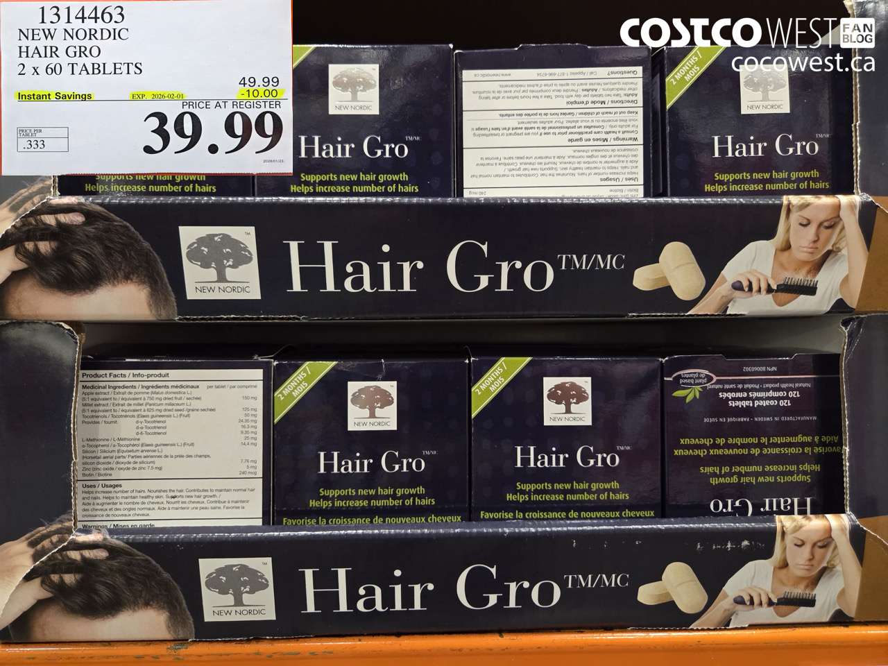 1314463 NEW NORDIC HAIR GRO 2 X 60 TABLETS ($10.00 INSTANT SAVINGS EXPIRES ON 2026-02-01) $39.99