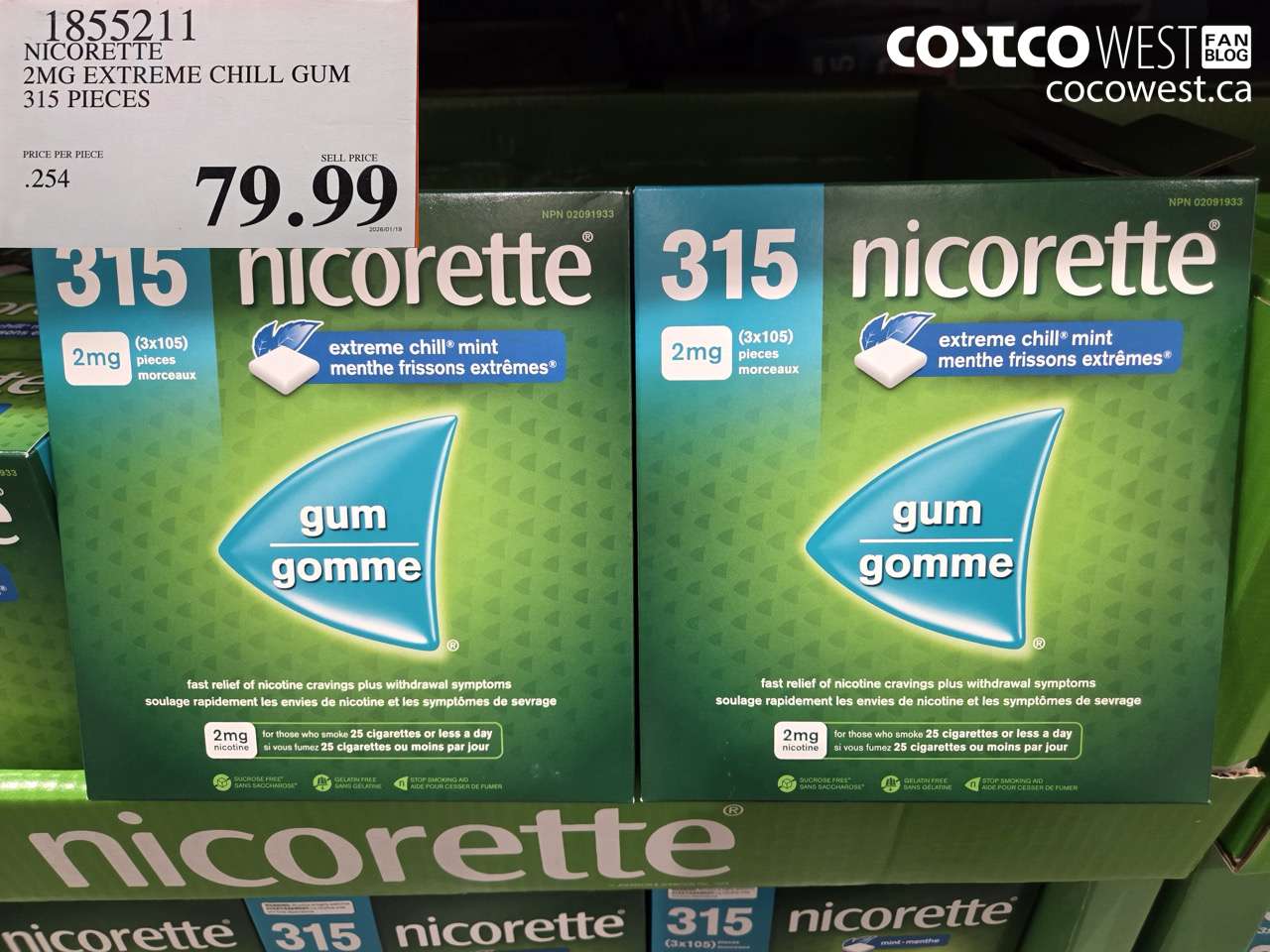 1855211 NICORETTE 2MG EXTREME CHILL GUM 315 PIECES $79.99