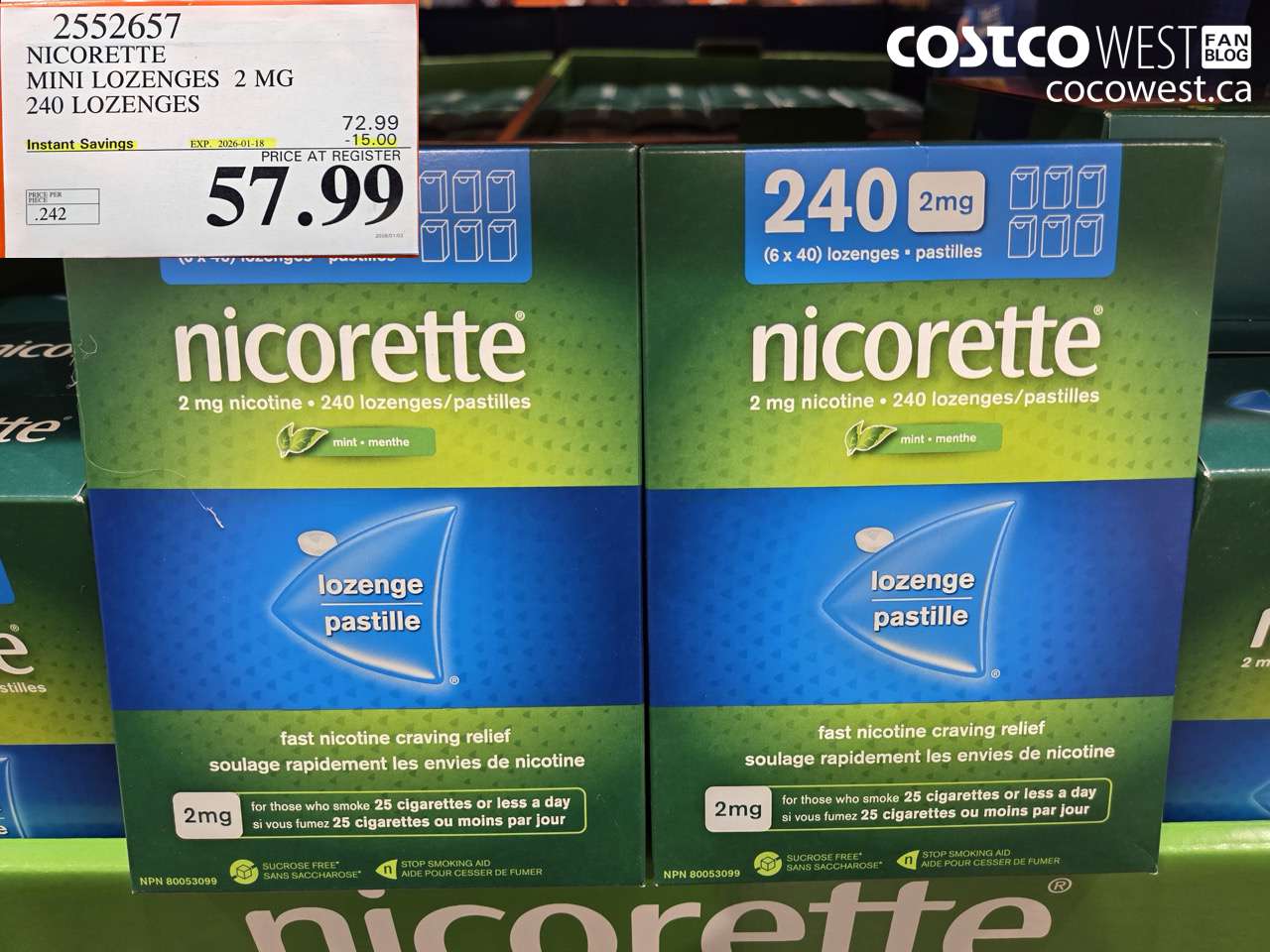 2552657 NICORETTE MINI LOZENGES 2MG 240 LOZENGES ($15.00 INSTANT SAVINGS EXPIRES ON 2026-01-18) $57.99