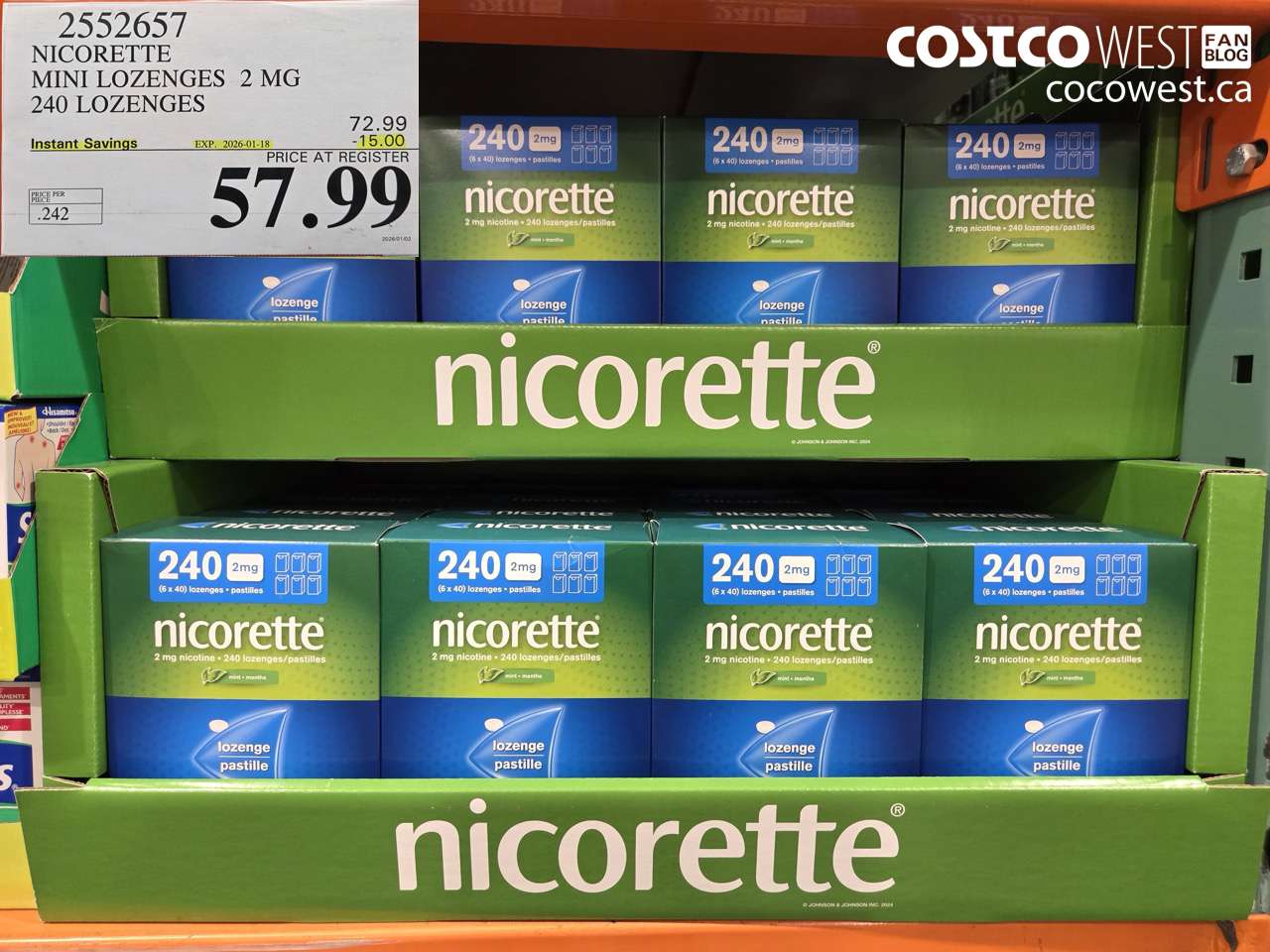 2552657 NICORETTE MINI LOZENGES 2MG 240 LOZENGES ($15.00 INSTANT SAVINGS EXPIRES ON 2026-01-18) $57.99