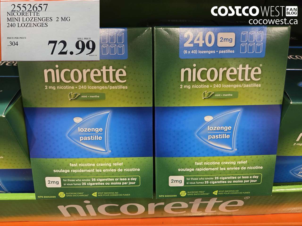 2552657 NICORETTE MINI LOZENGES 2MG 240 LOZENGES $72.99