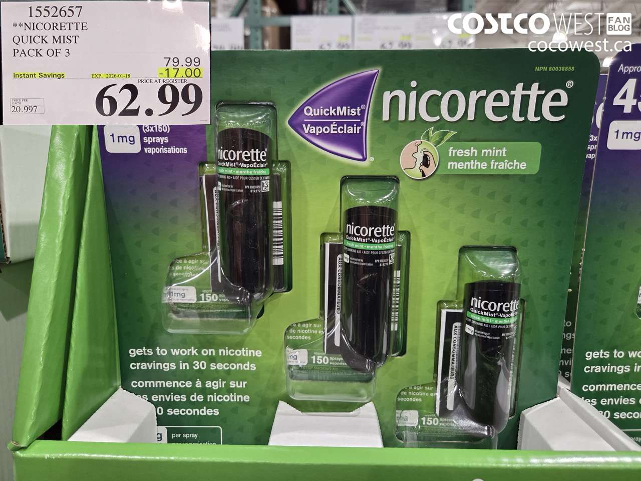 1552657 NICORETTE QUICK MIST PACK OF 3 ($17.00 INSTANT SAVINGS EXPIRES ON 2026-01-18) $62.99
