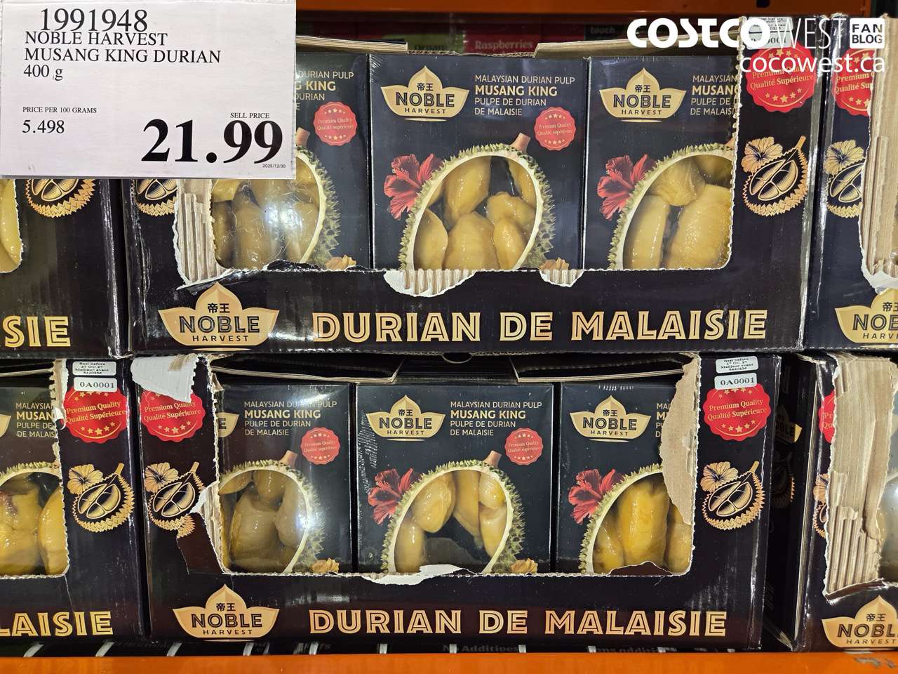 1991948 NOBLE HARVEST MUSANG KING DURIAN 400G $21.99