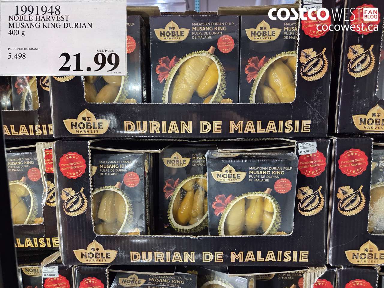 1991948 NOBLE HARVEST MUSANG KING DURIAN 400G $21.99