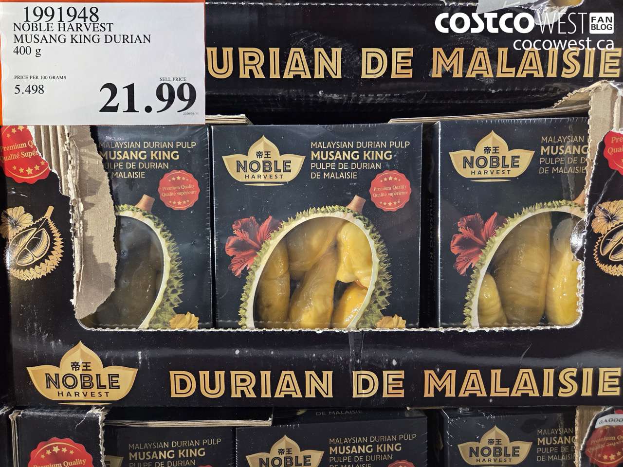 1991948 NOBLE HARVEST MUSANG KING DURIAN 400G $21.99