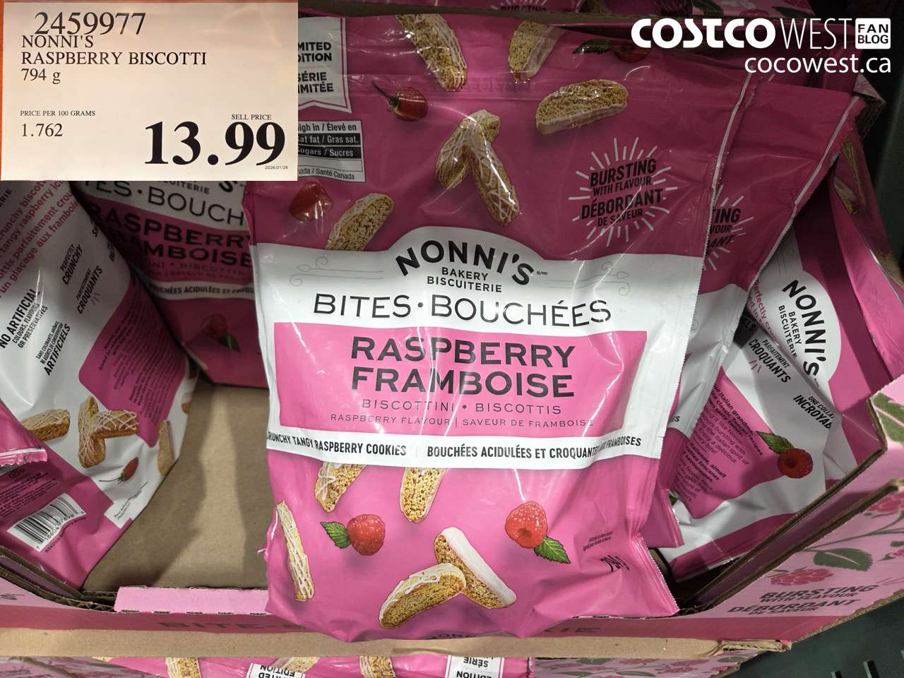 2459977 NONNI'S RASPBERRY BISCOTTI 794G $13.99