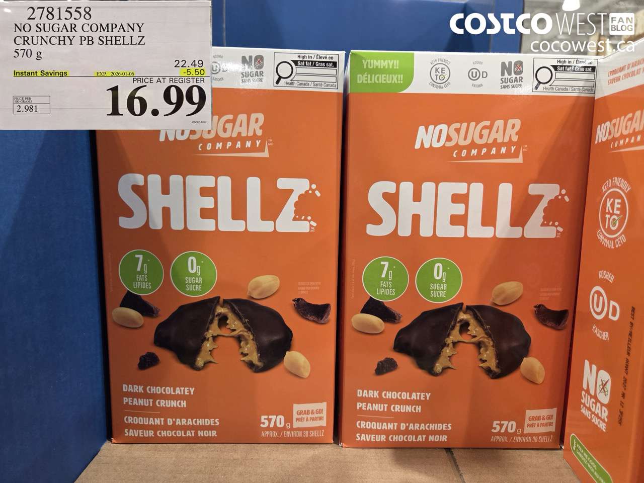 2781558 NO SUGAR COMPANY CRUNCHY PB SHEELZ 570G ($5.50 INSTANT SAVINGS EXPIRES ON 2026-01-06) $16.99