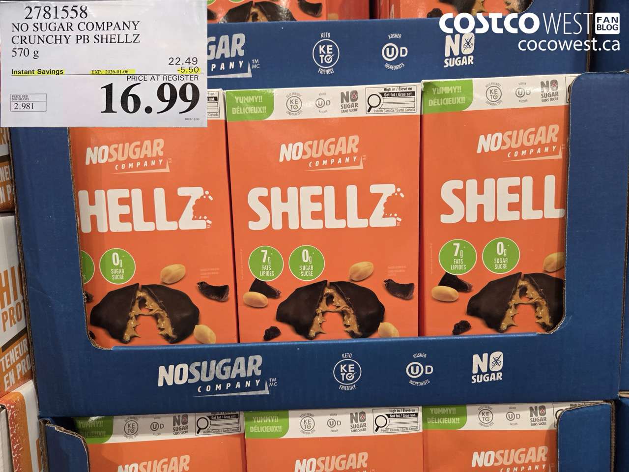 2781558 NO SUGAR COMPANY CRUNCHY PB SHEELZ 570G ($5.50 INSTANT SAVINGS EXPIRES ON 2026-01-06) $16.99