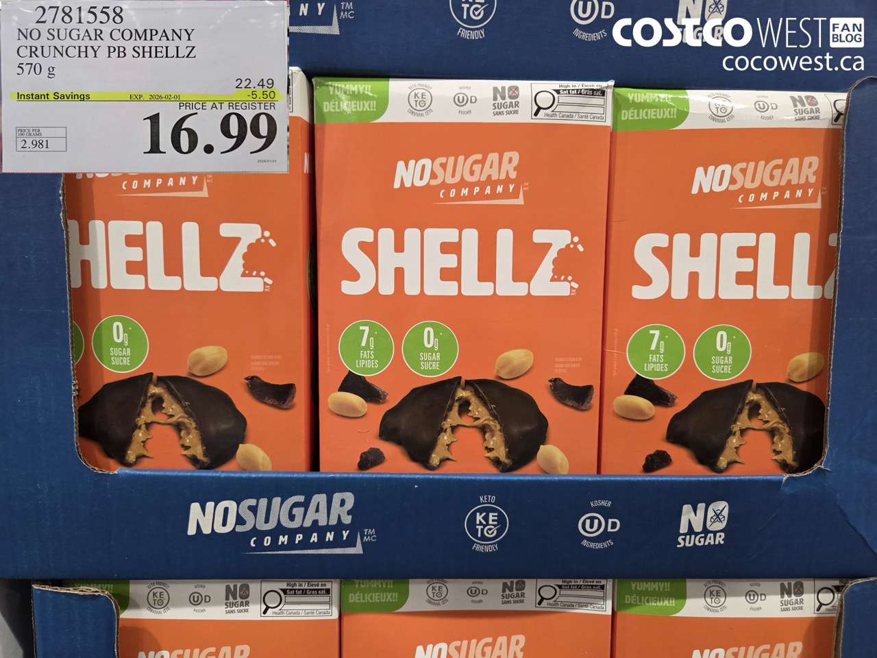 2781558 NO SUGAR COMPANY CRUNCHY PB SHEELZ 570G ($5.50 INSTANT SAVINGS EXPIRES ON 2026-02-01) $16.99