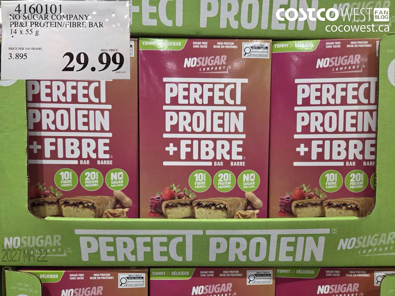 4160101 NO SUGAR COMPANY PB&J PROTEIN/FIBRE BAR 14 X 55G $29.99