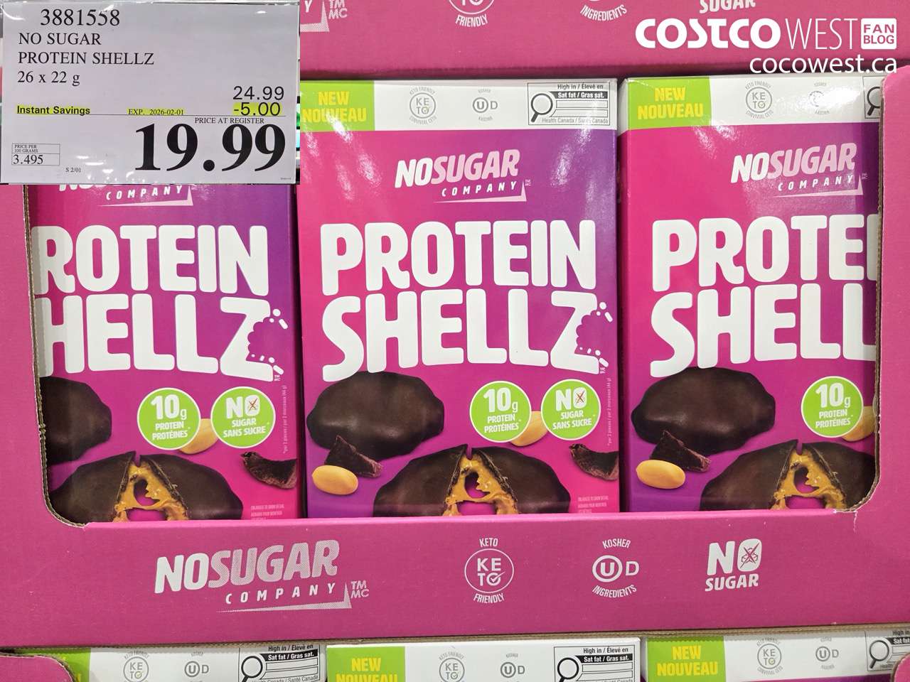 3881558 NO SUGAR PROTEIN SHELLZ 26 X 22G ($5.00 INSTANT SAVINGS EXPIRES ON 2026-02-01) $19.99