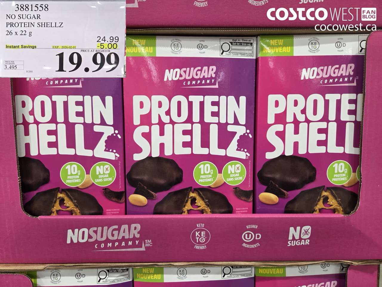 3881558 NO SUGAR PROTEIN SHELLZ 26 X 22G ($5.00 INSTANT SAVINGS EXPIRES ON 2026-02-01) $19.99