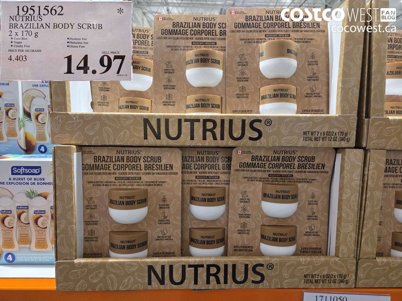 1951562 NUTRIUS BRAZILIAN BODY SCRUB 2 X 170G $14.97