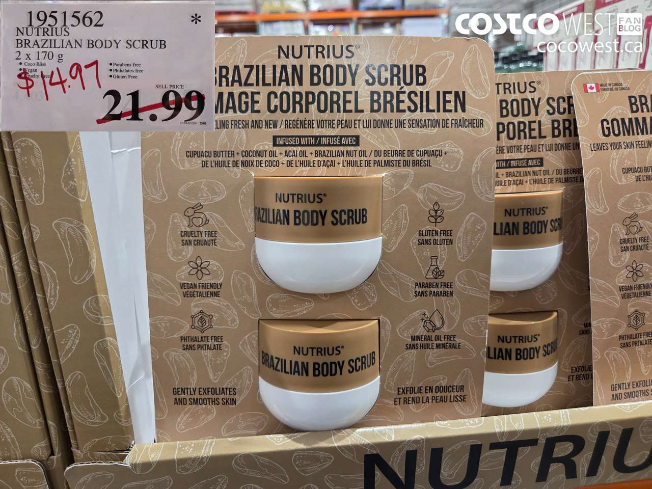 1951562 NUTRIUS BRAZILIAN BODY SCRUB 2 X 170G $14.97