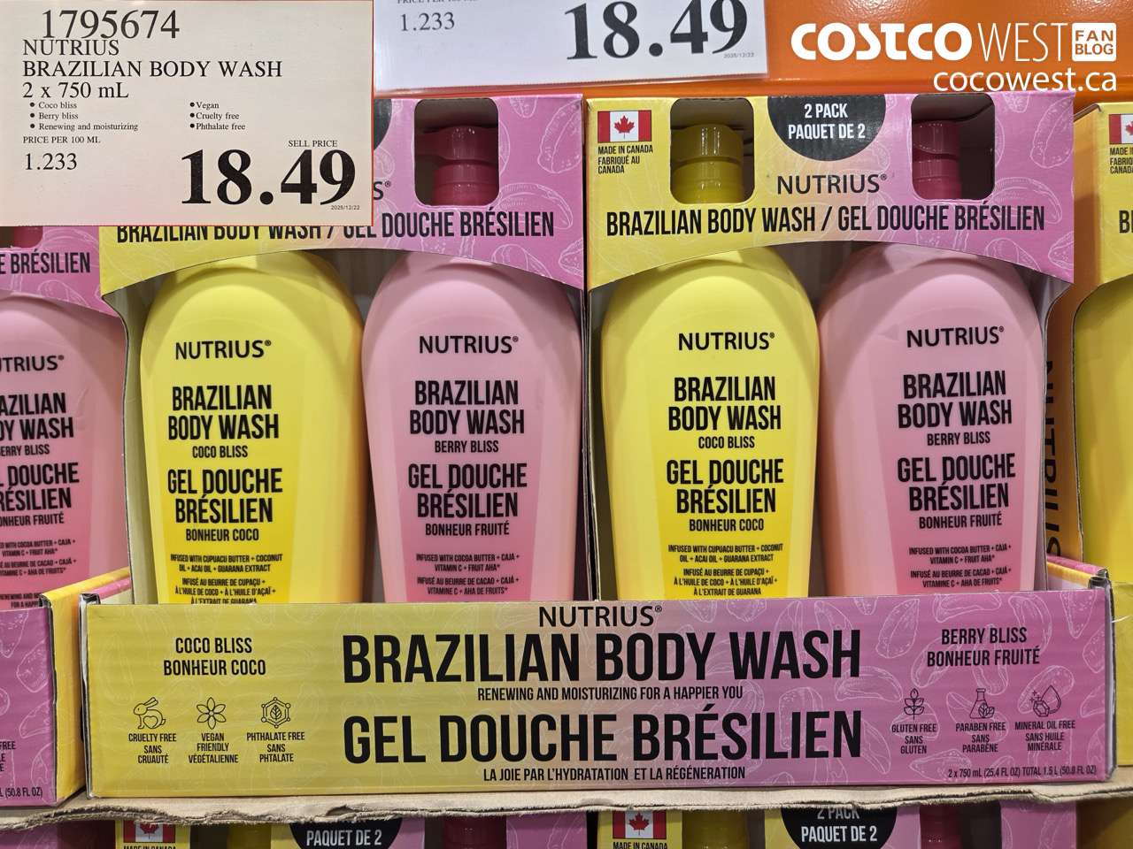 1795674 NUTRIUS BRAZILIAN BODY WASH 2 X 750ML $18.49