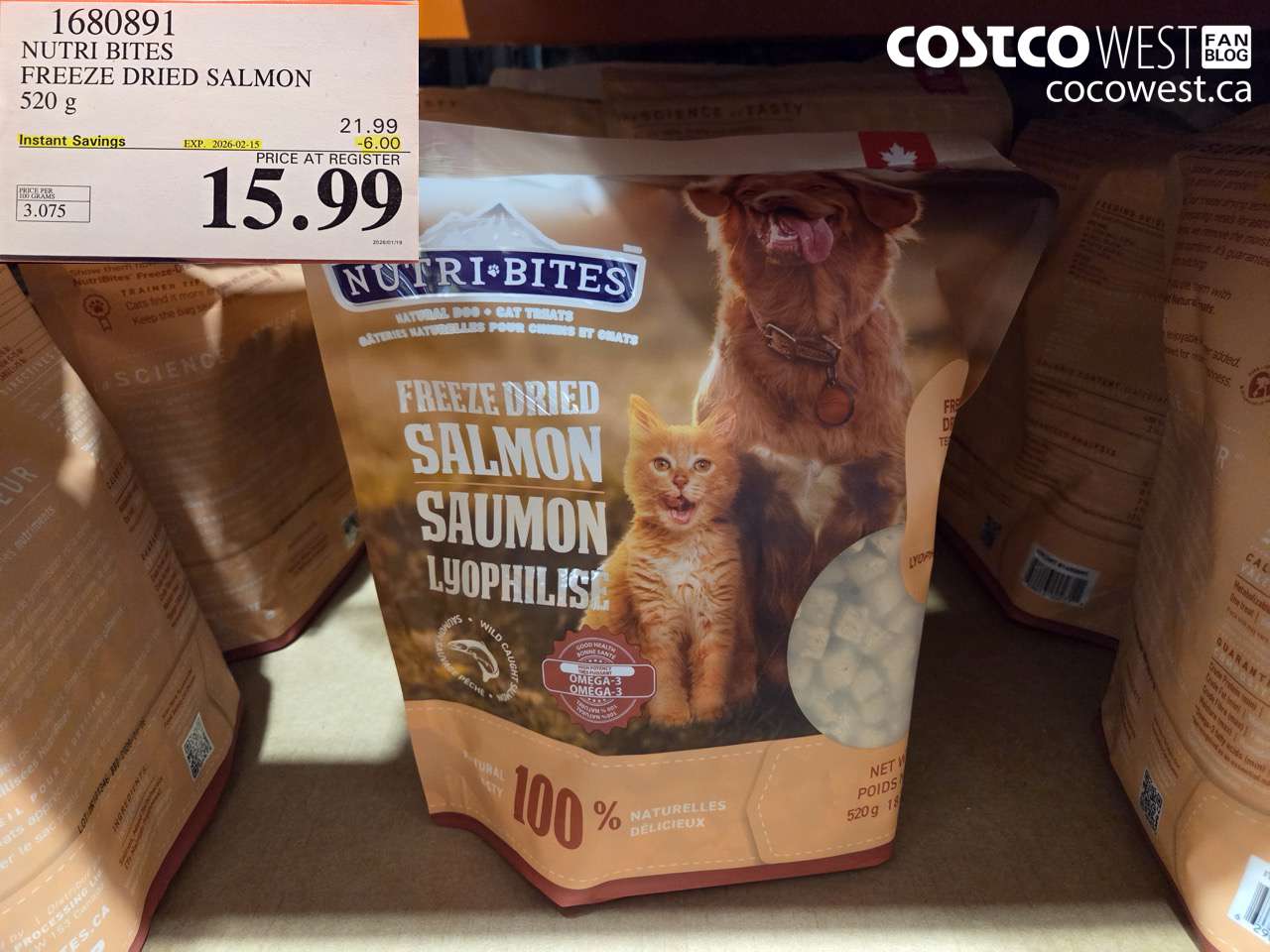 1680891 NUTRI BITES FREEZE DRIED SALMON 520G ($6.00 INSTANT SAVINGS EXPIRES ON 2026-02-15) $15.99